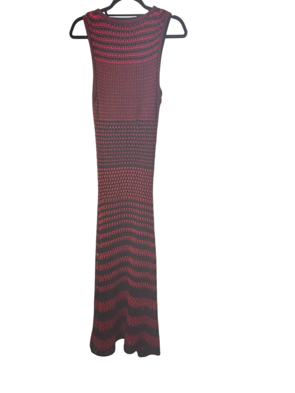 ZARA Red Black Crochet Knit Maxi Dress womens Sz medium Lined Festival vacation - Picture 4 of 10
